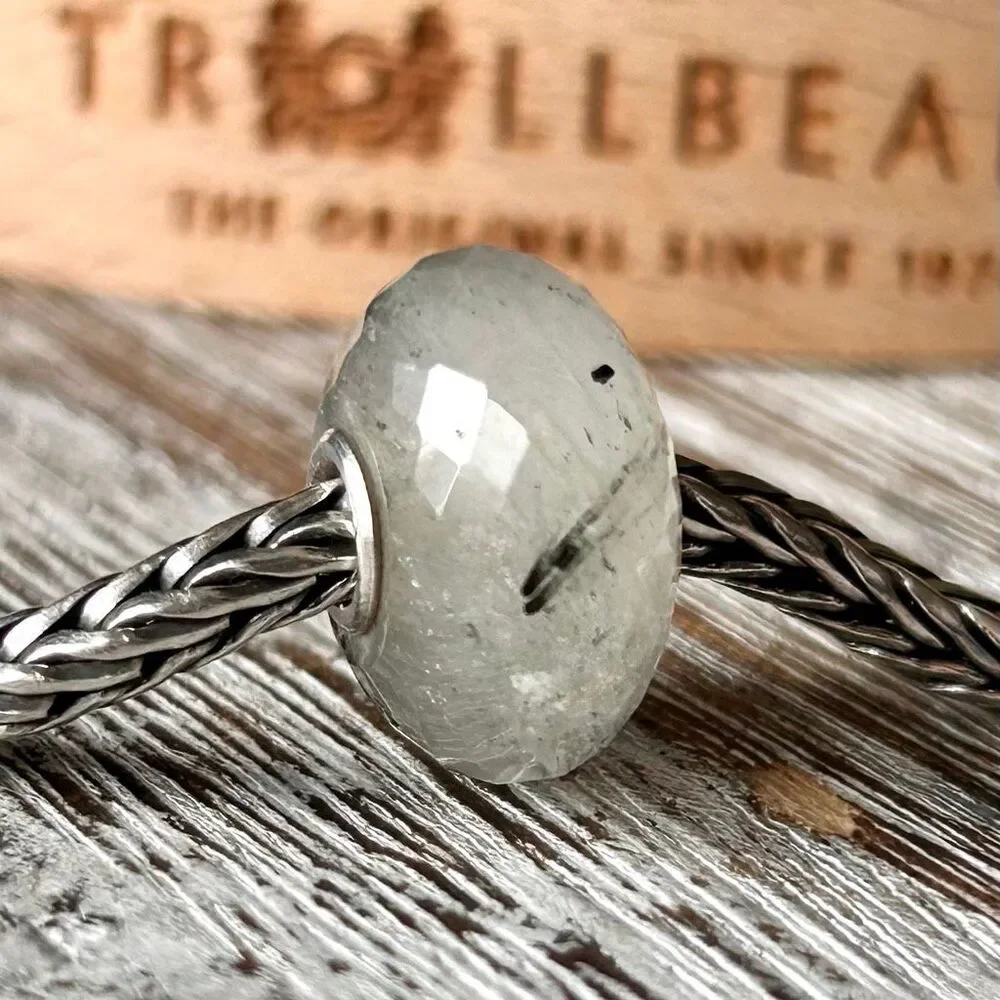 TROLLBEADS Tourmalinated Quartz Gemstone Facet RARE 2010 LAA 925 Black Rutilated